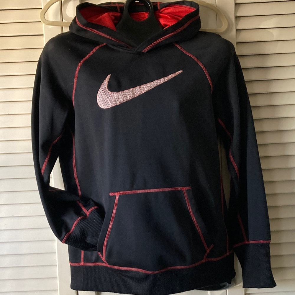 Nike Black Hoodie with Embroidered Swoosh Logo with Red Accents Sz M NWOT